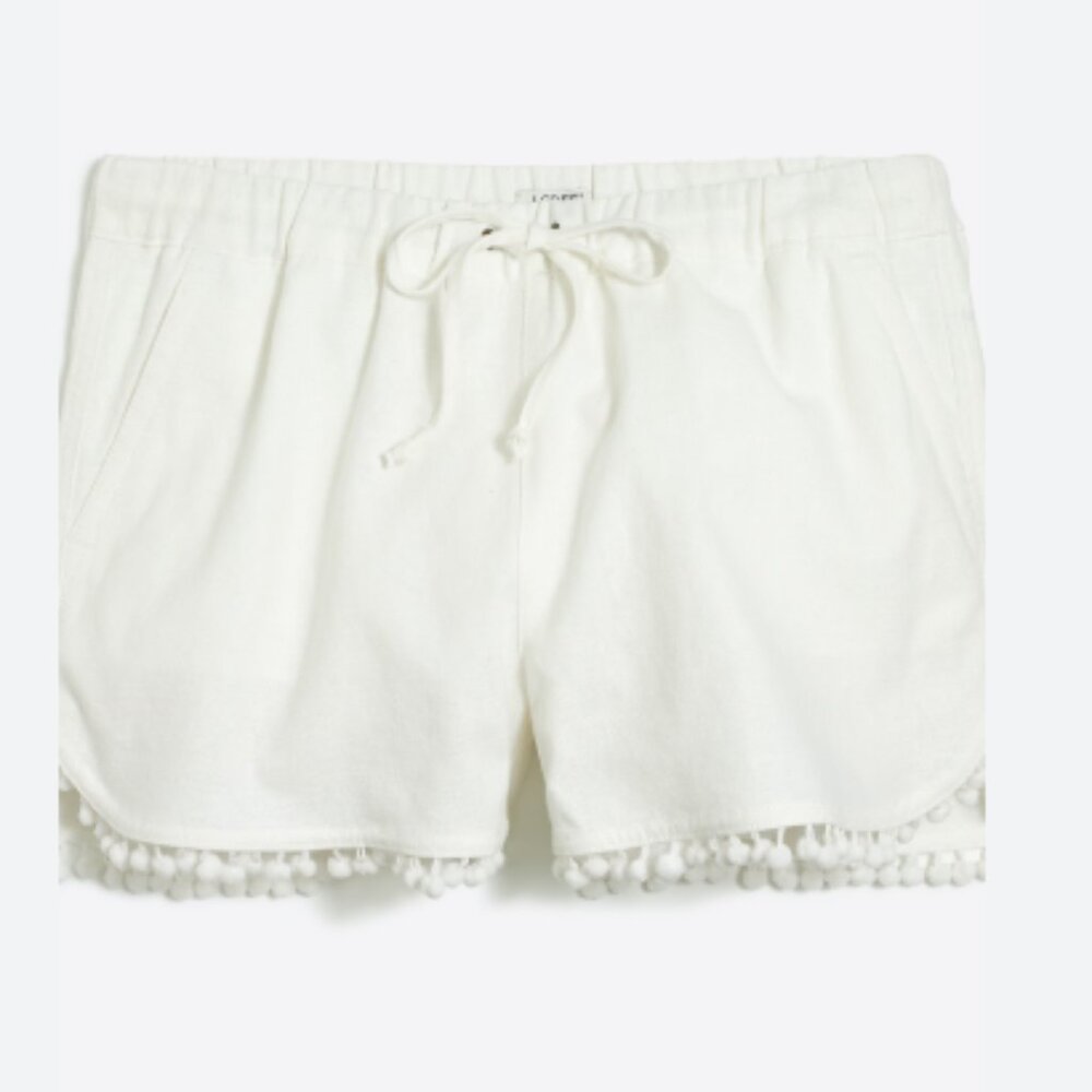 3" Pom-Pom Linen-Cotton Drawstring Shorts